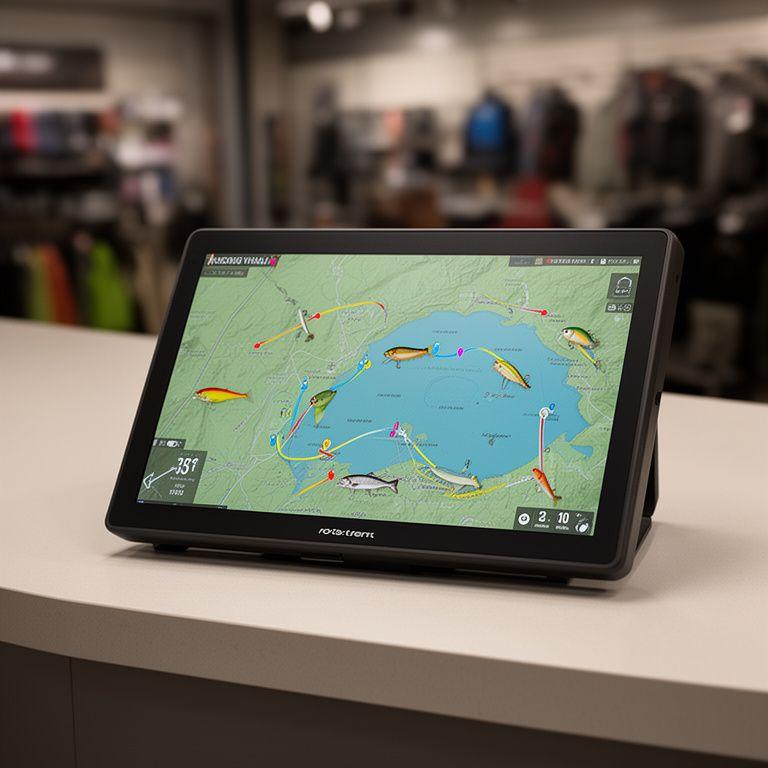 Compact fishing map with lake markers, lure icons, and route notes for Phoenix area waters on a shop counter